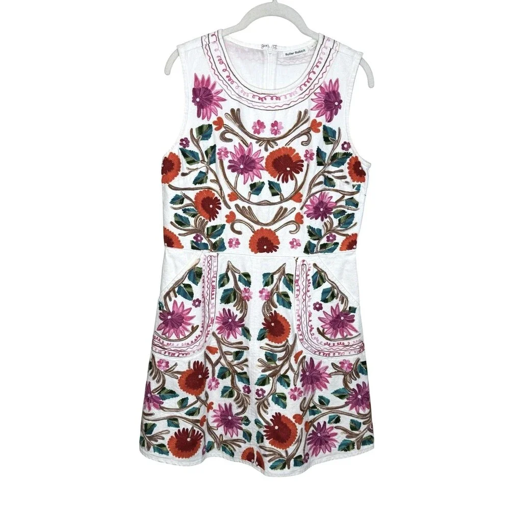 Roller Rabbit Dress Womens Small Multicolor Embroidered Floral Shift Boho